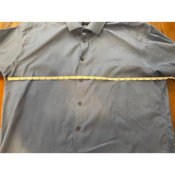 Kenneth Cole Awearness Mens Neck 18.5 LongSleeve ButtonUp Non Iron Slim Fit Blue - Picture 7 of 10